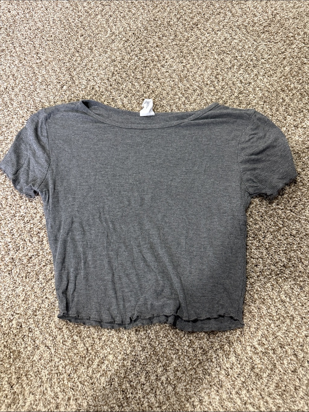 Gray Ribbed Short Sleeve Crop Top - Classic Casual